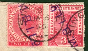 Malaya Straits SINGAPORE QV Stamps{2} Private Security Pre-Cancel 1896 ORANGE255 