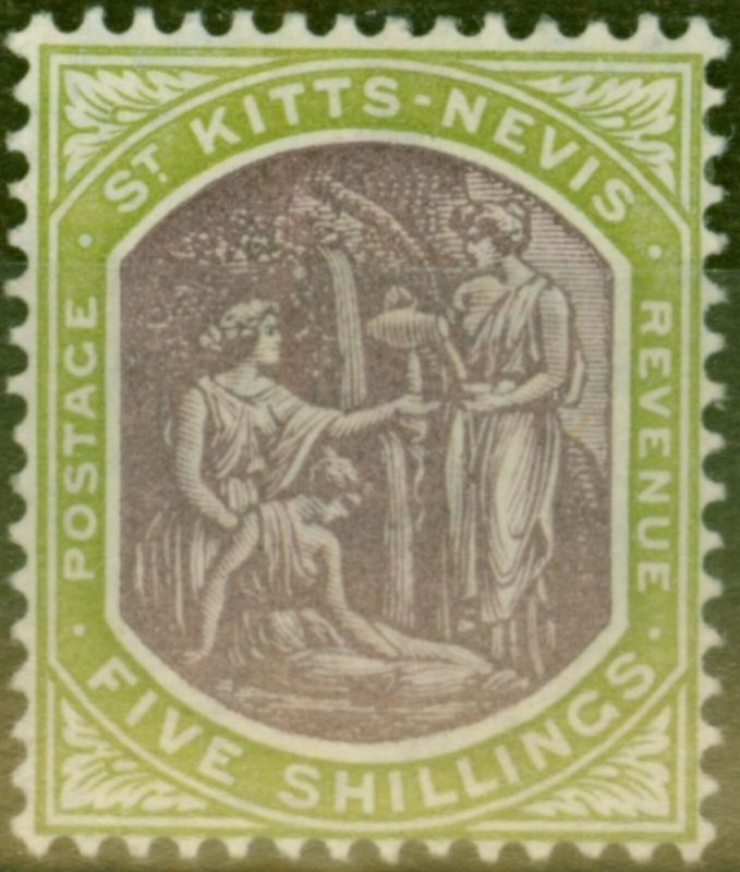 St Kitts & Nevis 1918 5s Dull Purple & Sage-Green SG21 V.F Lightly Mtd Mint