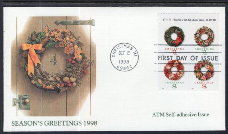 US 3249-3252 Christmnas Wreaths Fleetwood U/A FDC