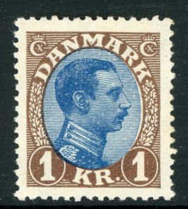 Denmark 1922 King Christian 1 Krone Brown & Blue Perf 14x14½ Sc #128 Mint B360