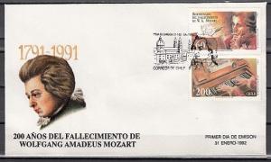 Chile, Scott cat. 998-999. Composer W. A. Mozart issue on a  First Day Cover.