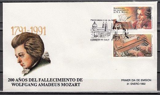 Chile, Scott cat. 998-999. Composer W. A. Mozart issue on a  First Day Cover.