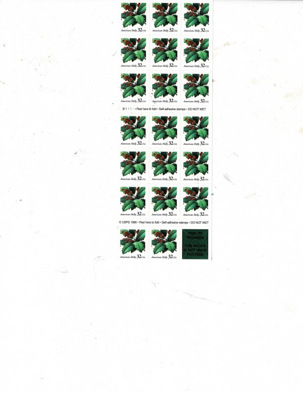 Holiday Greetings 32c US Postage Booklet of 20 stamps #3177a VF MNH