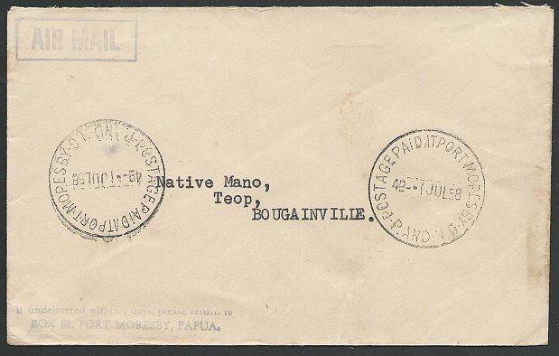 PAPUA NEW GUINEA 1958 4d POSTAGE PAID AT PORT MORESBY  cds.................47599