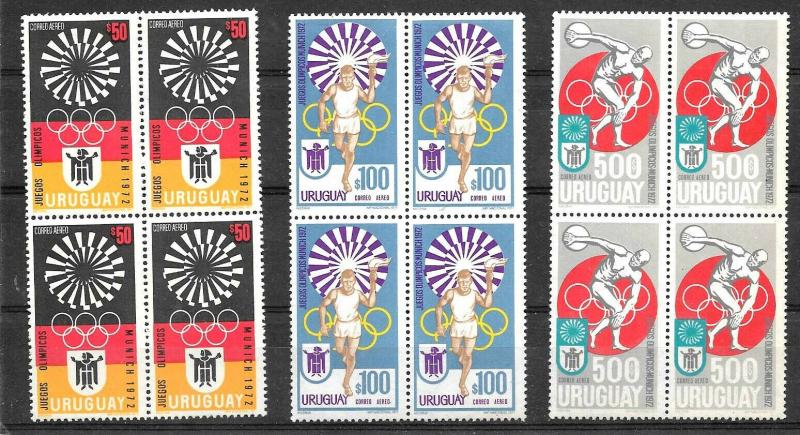 URUGUAY 1972 SPORTS ,OLYMPIC GAMES MUNCHEN YV AE380-2 ,BLOC OF 4,MNH CV 20 EU