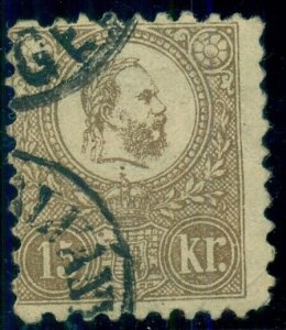 HUNGARY #5, 15kr Litho yellow brown, used, light corner crease, Scott $125.00