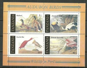 1986 Tanzania 309a  Audubon Bicent. souvenir sheet MNH