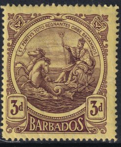 Sc 132 Barbados 1916 -1918 Seal of the Colony 3 pence issue MLH CV $15.00