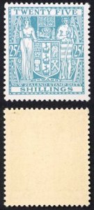 New Zealand SG F159 25/- Greenish Blue U/M Very Fresh Cat 700 pounds