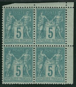 FRANCE Stamp Scott.78 5c Green PEACE & COMMERCE Block{4} Mint Cat $100++ YOG142