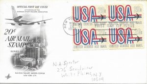 1971 Air Mail FDC, #C81, 21c USA, Art Craft, block of 4