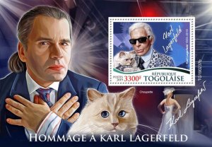 Karl Lagerfeld Fashion Stamps Togo 2019 MNH Famous People Cats 1v S/S