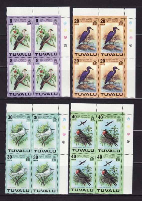 Tuvalu 73-76 Corner Blocks of 4 Set MNH Birds (E)