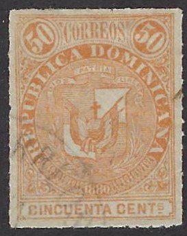 DOMINICAN REPUBLIC 44 USED SCV $4.50 BIN $1.80 COAT OF ARMS