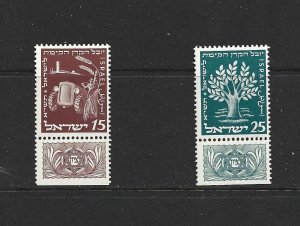 ISRAEL - 1951 JEWISH NATIONAL FUND SHORT SET WITH TABS - SCOTT 48 TO 49 - MNH