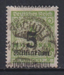 Germany  Reich  #312  used  1923 surcharge 5 mlrd on 4 mil . certified Weinbruch