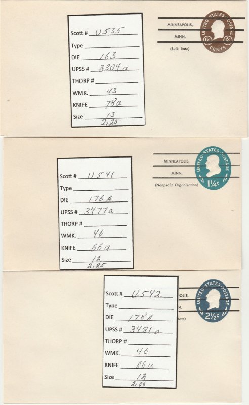 Scott# U532b,533c,535,541, & 542 5 Precancelled US envelope.