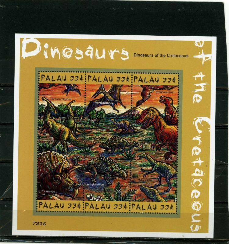 PALAU 2000 Sc#575 PREHISTORICAL ANIMALS/DINOSAURS SHEET OF 6 STAMPS MNH