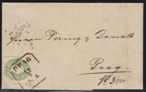 Austria - 1860 - Scott #13 - used on local cover - PRAG pmk - Signed Matl