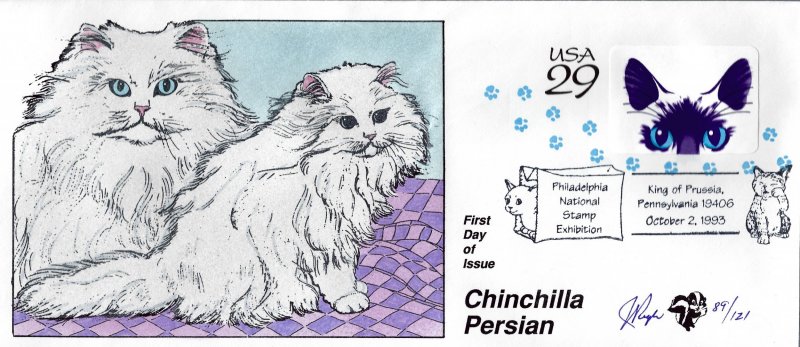 Pugh Designed/Painted Chinchilla Persian Cat FDC...89 of 121 created!