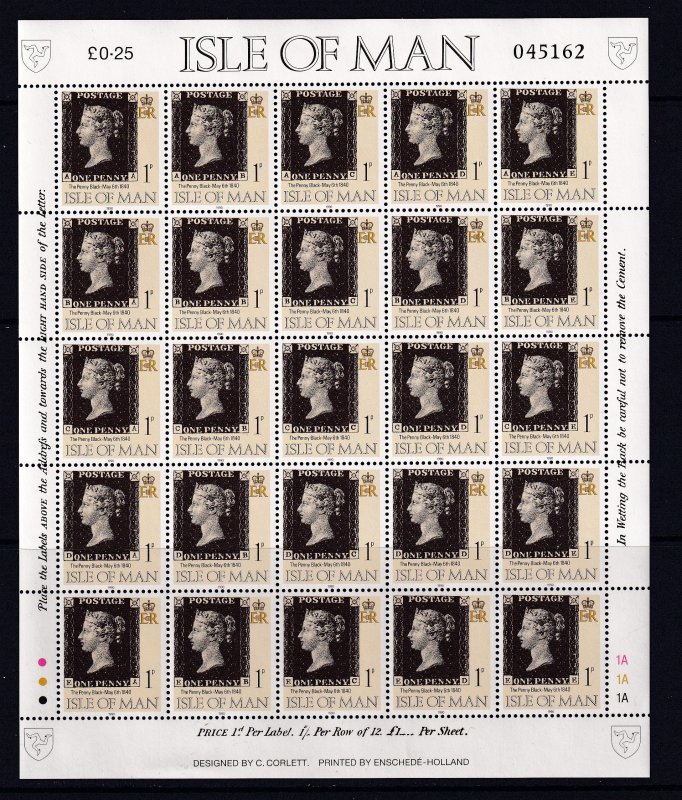 Isle of Man 1990,GB 1p  MNH S/Sheet of 25  # 423