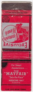 Canada Revenue 3/20¢ Excise Tax Matchbook THE MAYFAIR Medicine Hat, Alta.