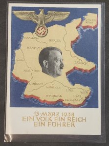 Nazi Germany Third Reich Postcard Adolf Hitler Sudetenland occupation WW2 WWII