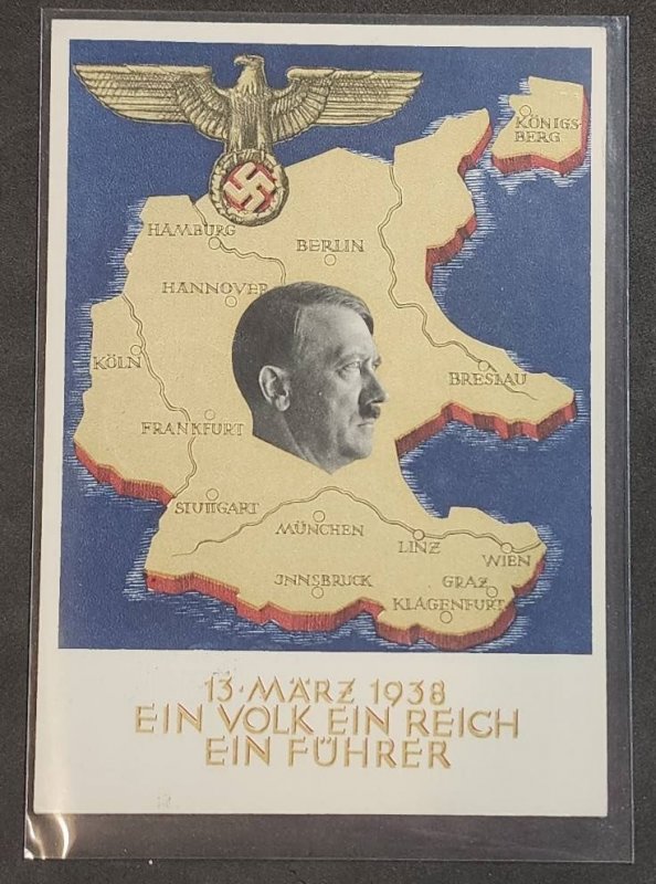 Nazi Germany Third Reich Postcard Adolf Hitler Sudetenland occupation WW2 WWII