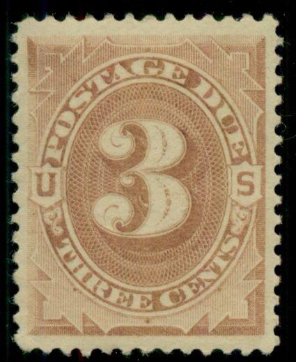 US #J3 3¢ brown Postage Due, fresh og and XLH, XF, great stamp