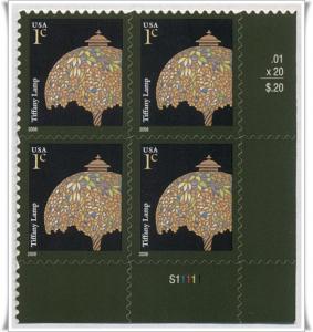 SC#3749A 1¢ Tiffany Lamp PB (2008) MNH 