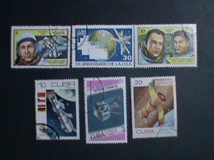 ​CUBA- 6  OLD PICTORIAL SPACE HEROES AND SPACE PROGRAMS USED-CUBA STAMP-VF