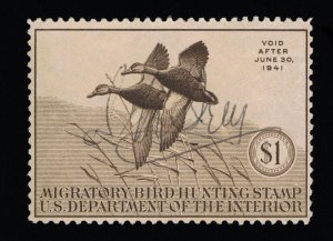 EXCELLENT GENUINE SCOTT #RW7 F-VF USED 1940 FEDERAL DUCK HUNTING STAMP PSE CERT