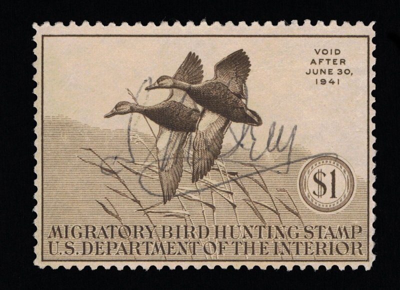 EXCELLENT GENUINE SCOTT #RW7 F-VF USED 1940 FEDERAL DUCK HUNTING STAMP PSE CERT