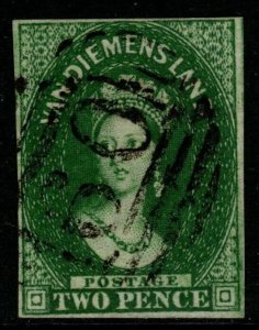 TASMANIA SG16 1855 2d GREEN FINE USED WITH BPA CERT