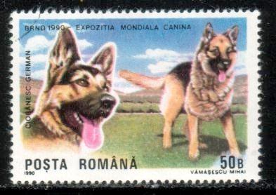 Dog, German Shepherd, Romania stamp SC#3610 Used