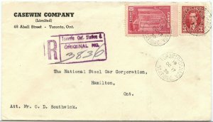 Toronto Station C, Registered 10c + 3c Mufti 1939 cover Canada