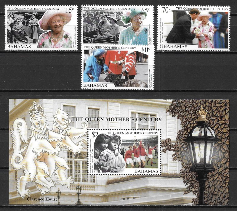 Bahamas 951-55 1999 Queen Mother set and s.s. MNH