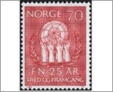 Norway Used NK 658   U.N.O. Red lilac 70 Øre
