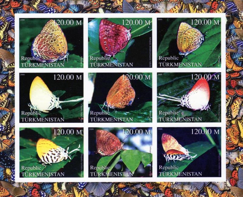Turkmenistan 2000 Butterflies Shlt (9) Imperf.MNH VF 