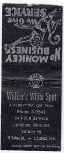 Canada Revenue 1/5¢ Excise Tax Matchbook WALKER'S WHITE SPOT Halifax