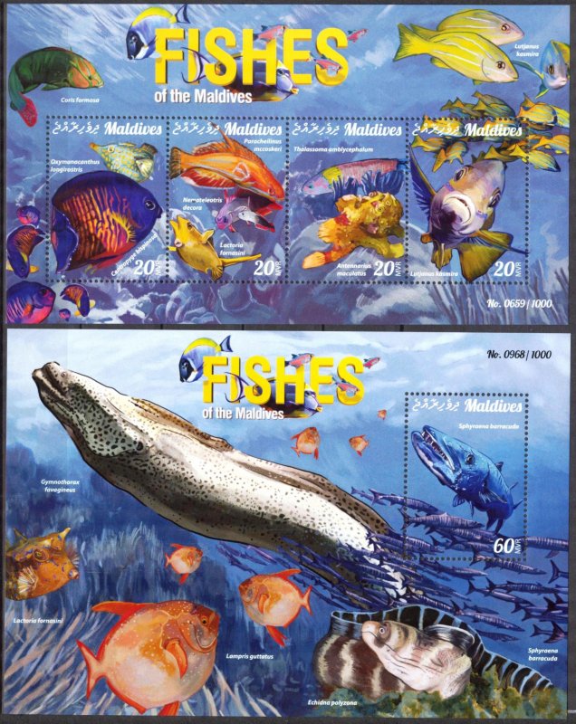 Maldive Islands 2015 Marine Life Fishes (2) Sheet + S/S MNH