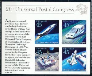 SCOTT  C126  20TH UPU CONGRESS  SOUVENIR SHEET  4@45¢  MINT NEVER HINGED