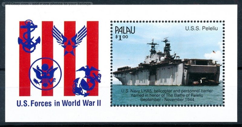 [121024] Palau 1990 World War II US Forces Ships boats Souvenir sheet MNH