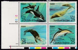 United States 1990 Sea Creatures Dolphin Whale Otter Plate Number Block VF/NH