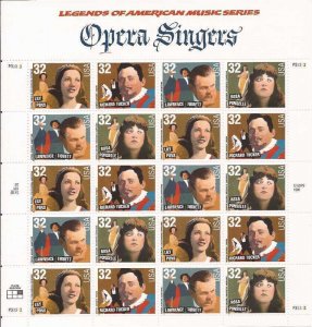 US Stamp - 1997 Opera Singers - 20 Stamp Sheet -   #3154-7