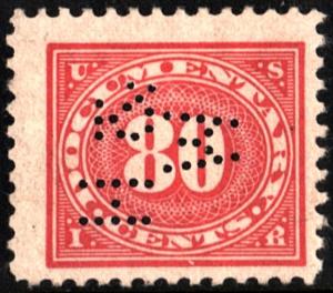 R239 80¢ Documentary Stamp (1917) Perfin