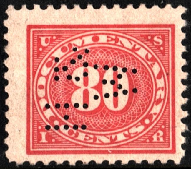 R239 80¢ Documentary Stamp (1917) Perfin