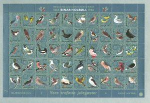 Denmark. 1965 Christmas Sheet. Mnh. Folded. 4 Sides Perforation.Owl,Falcon,Birds