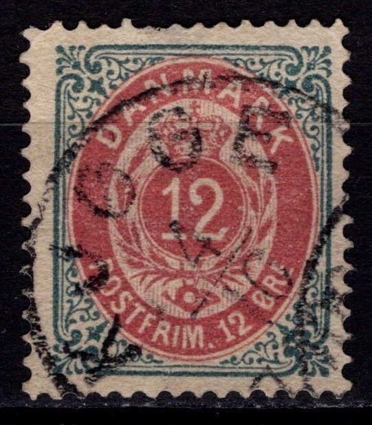 Denmark 1875-1903 Definitive, 12o brown-red / deeper grey inverted border [Used]