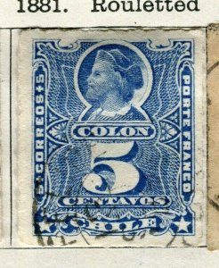 CHILE;    1881 early classic rouletted Columbus issue used 5c. value